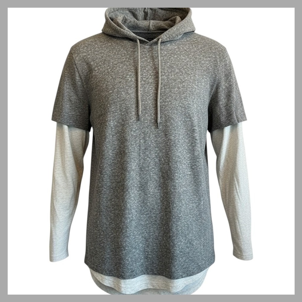 NWT AMERICAN RAG Gray Hoodie TShirt Combo Layered Look Long Sleeve Size Small